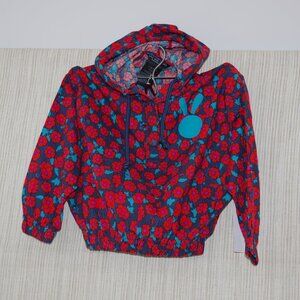 Little Marc Jacobs Cotton Swimwear Red Blue Floral Hoodie Cover Up Top Size:4